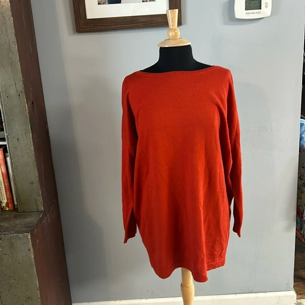 Eileen Fisher 100% Merino Wool Tunic Sweater Rust Orange Size L - Picture 2 of 5